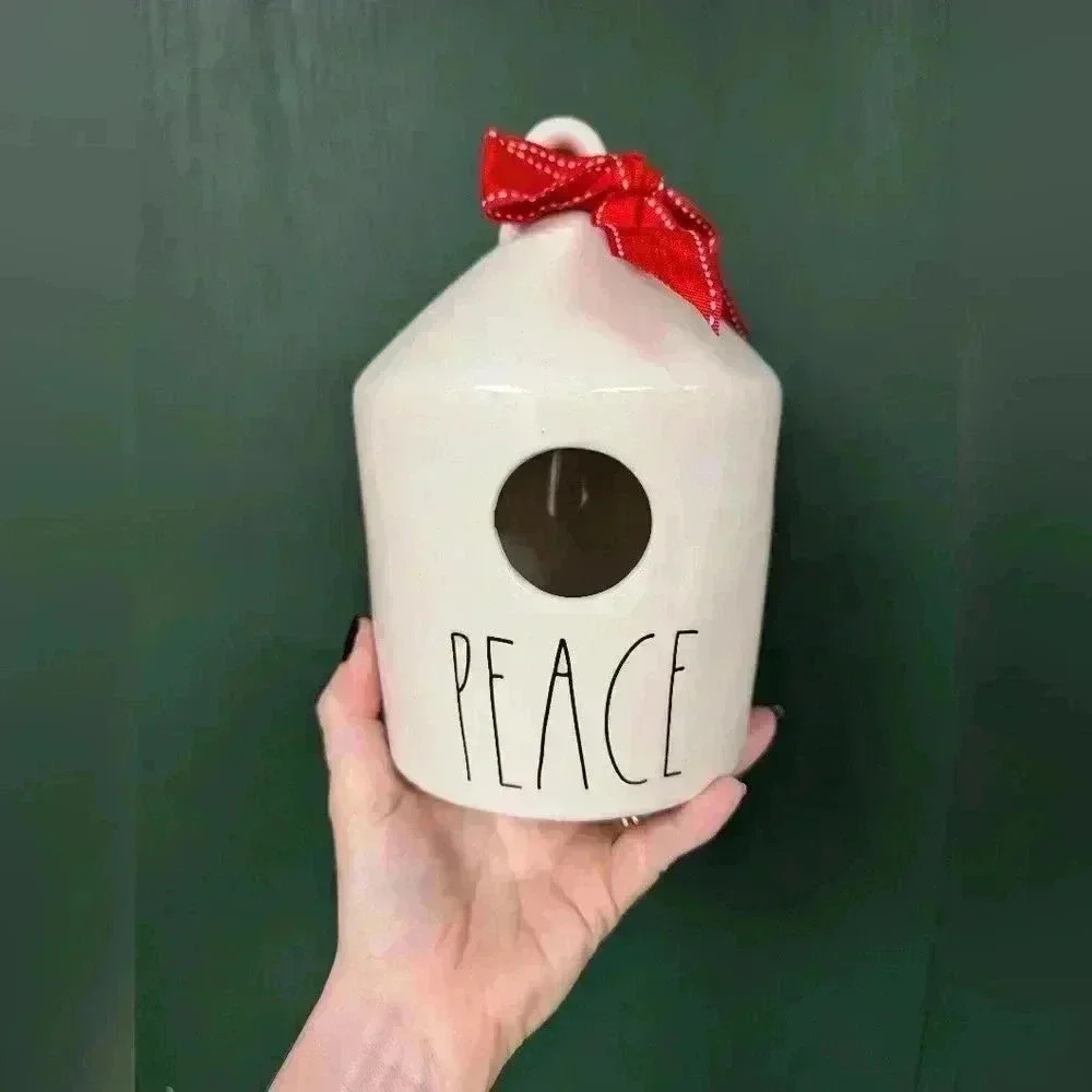 Rae Dunn  peace Christmas birdhouse